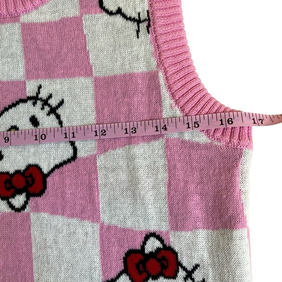 Hello Kitty Sweater Vest Checkered Pink Chunky Knit Academia Kidcore NWT Sz XS - Picture 12 of 14